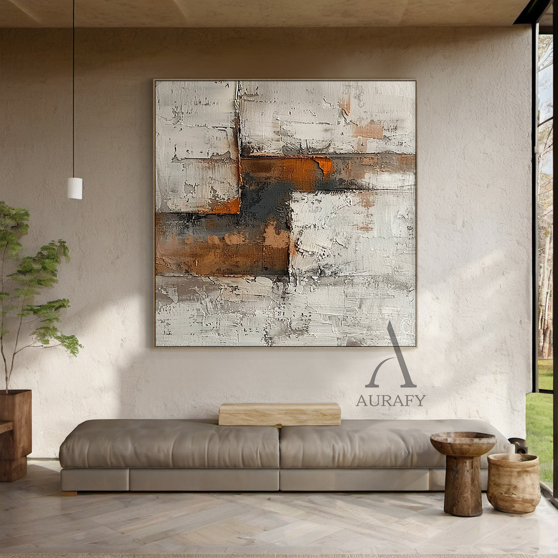 Abstract Brown Beige Art Thick Impasto Scraped Texture Wabi-Sabi Tactile Wall Decor AURA471