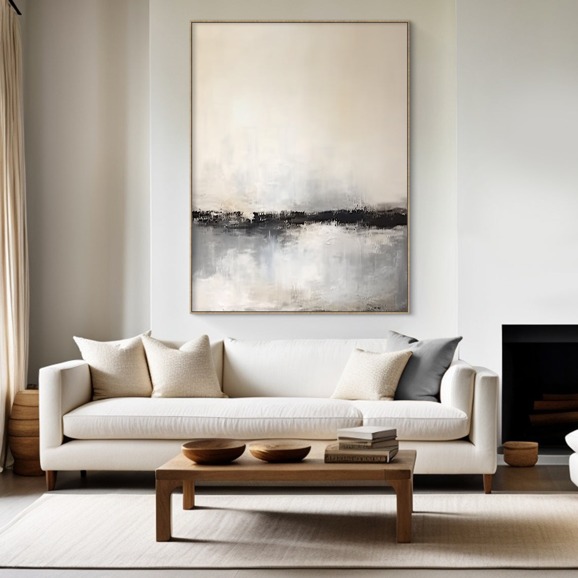 Minimalist Beige Gray Abstract Wall Art for Modern Living Room-AURA183