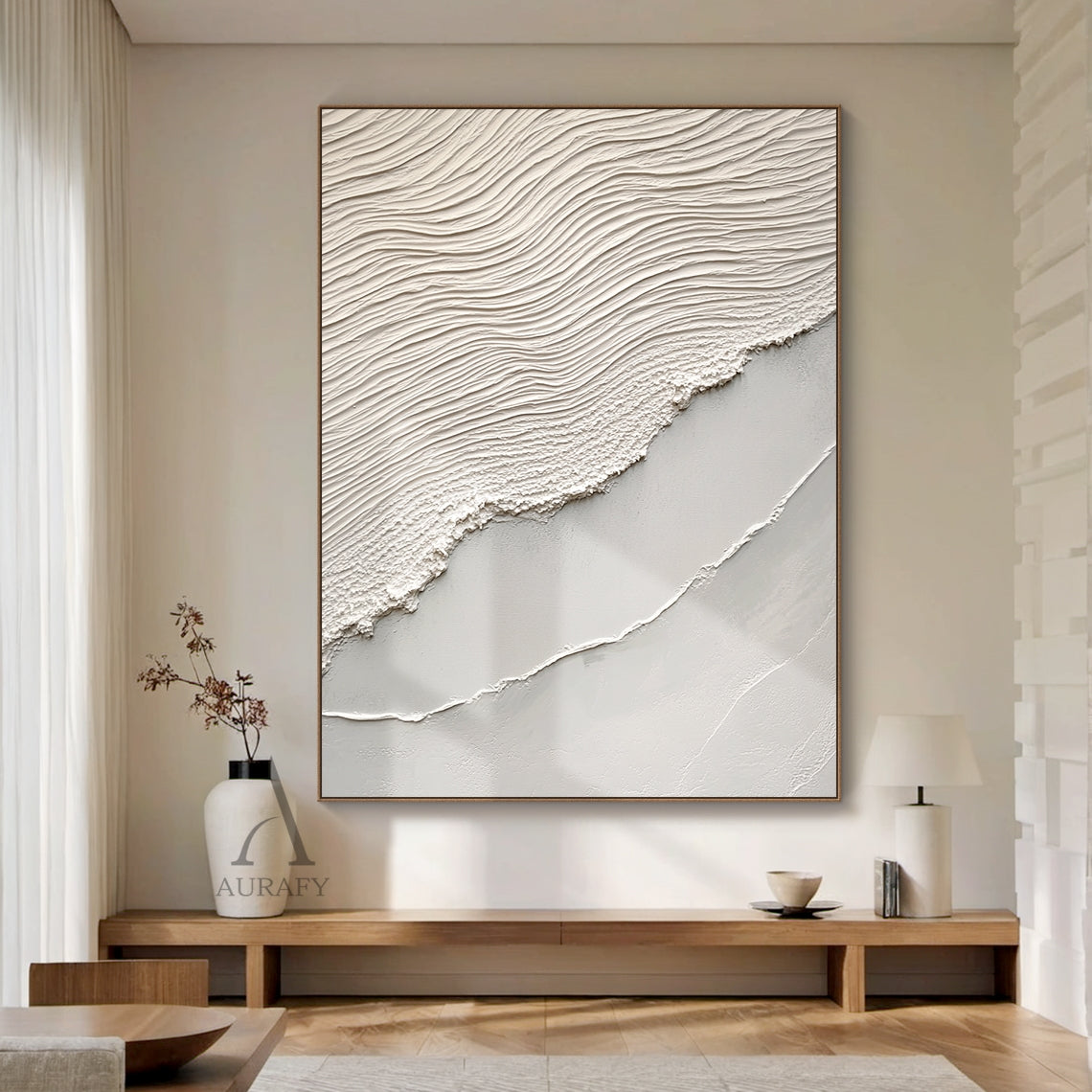 Beige Sea Abstract Impasto Sculpted Tactile Wall Art Modern Minimalist Luxe Canvas AURA442