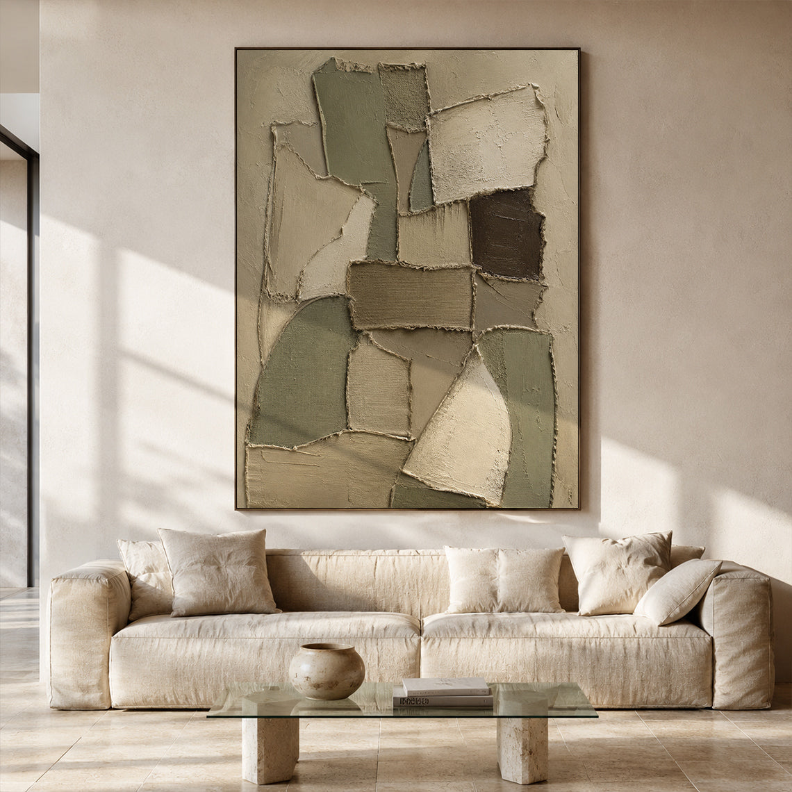 Wabi-Sabi 3D Textured Brown Plaster Painting Japandi Neutral Geometric Collage Knife Sculpted Canvas Wall Art AURA772