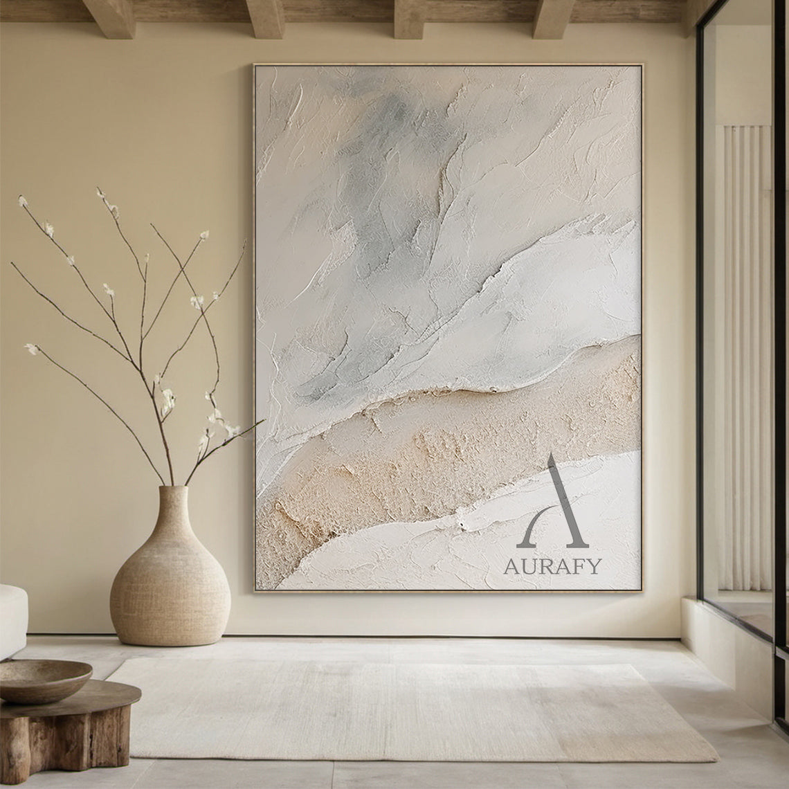 Abstract Plaster Art Beige White Tactile Textured High-Relief Minimalist Luxe Wall Decor AURA488