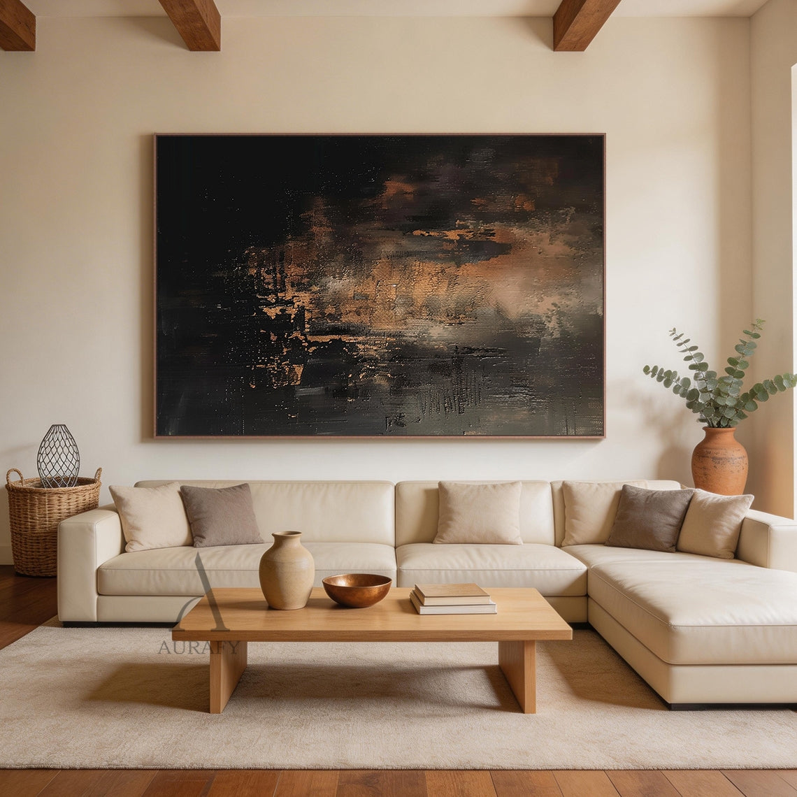 Bronze Through Black, Moody Textured Abstract Painting AURA872