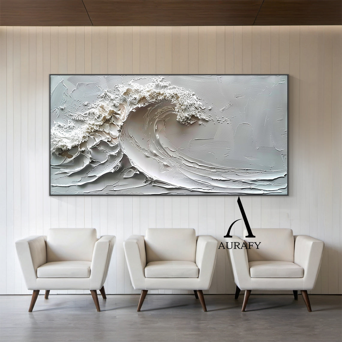 3D Textured Gray Wave Modern Organic Impasto Tactile Sculpted Knife Strokes Artwork AURA521