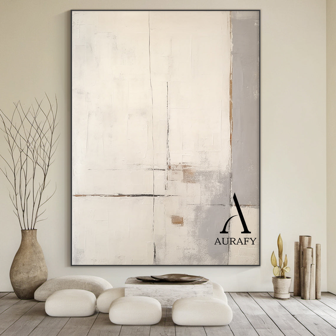 Minimalist Wall Art Beige Japandi Tactile Plaster Mottled Texture Brushstroke Abstract Art AURA548