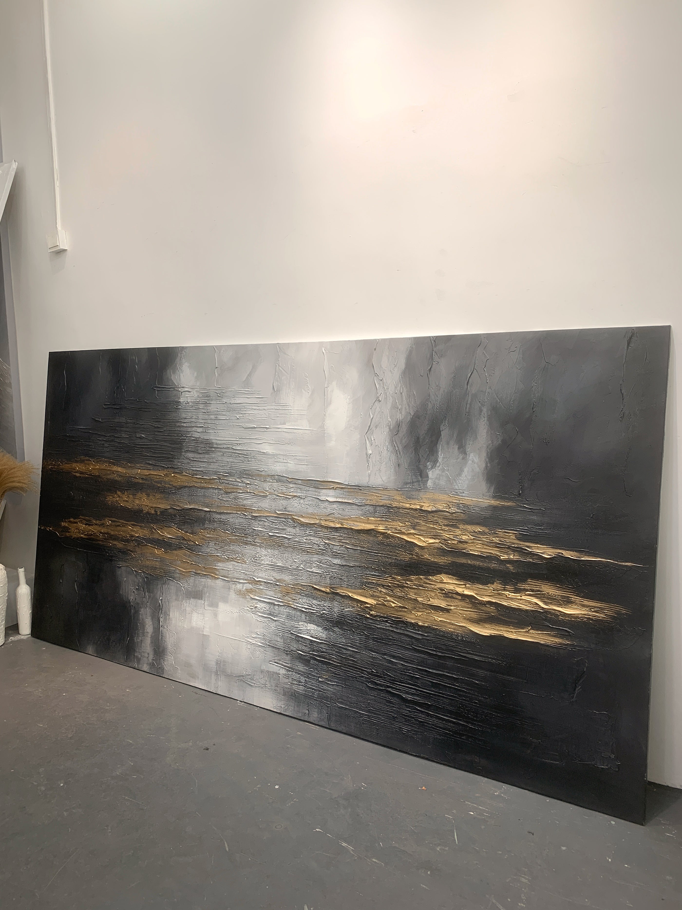 Abstract Black Gray Gold Wall Art Modern Living Room Decor -AURA190