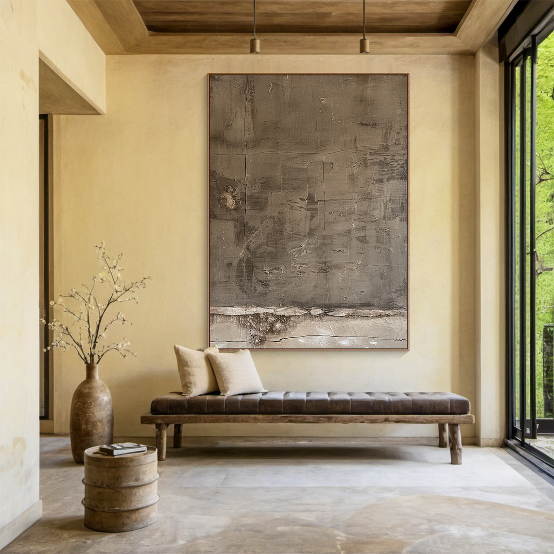 Wabi Sabi Brown Abstract Textured Wall Art Living Room Decor AURA209