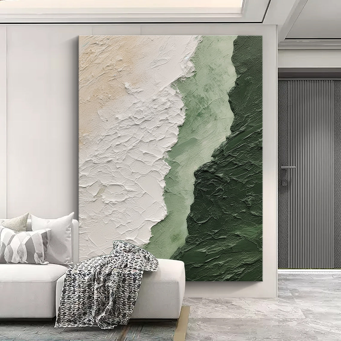 Moss Serenity Canvas – Moss Green & Ivory Textured Wall Art – AURA061