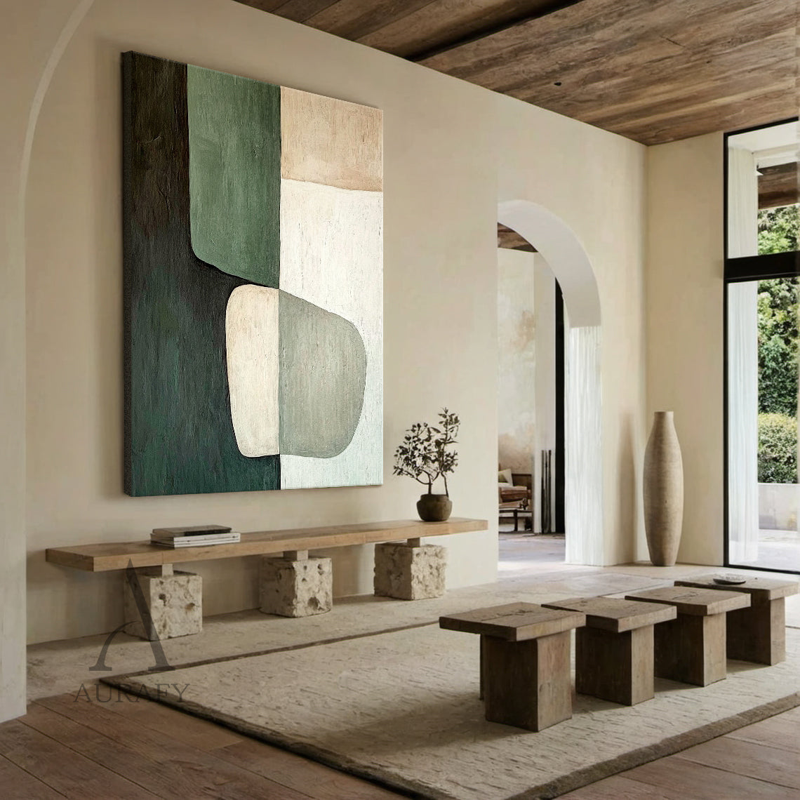 General Abstract Green Beige Wall Art for Home Decor AURA285