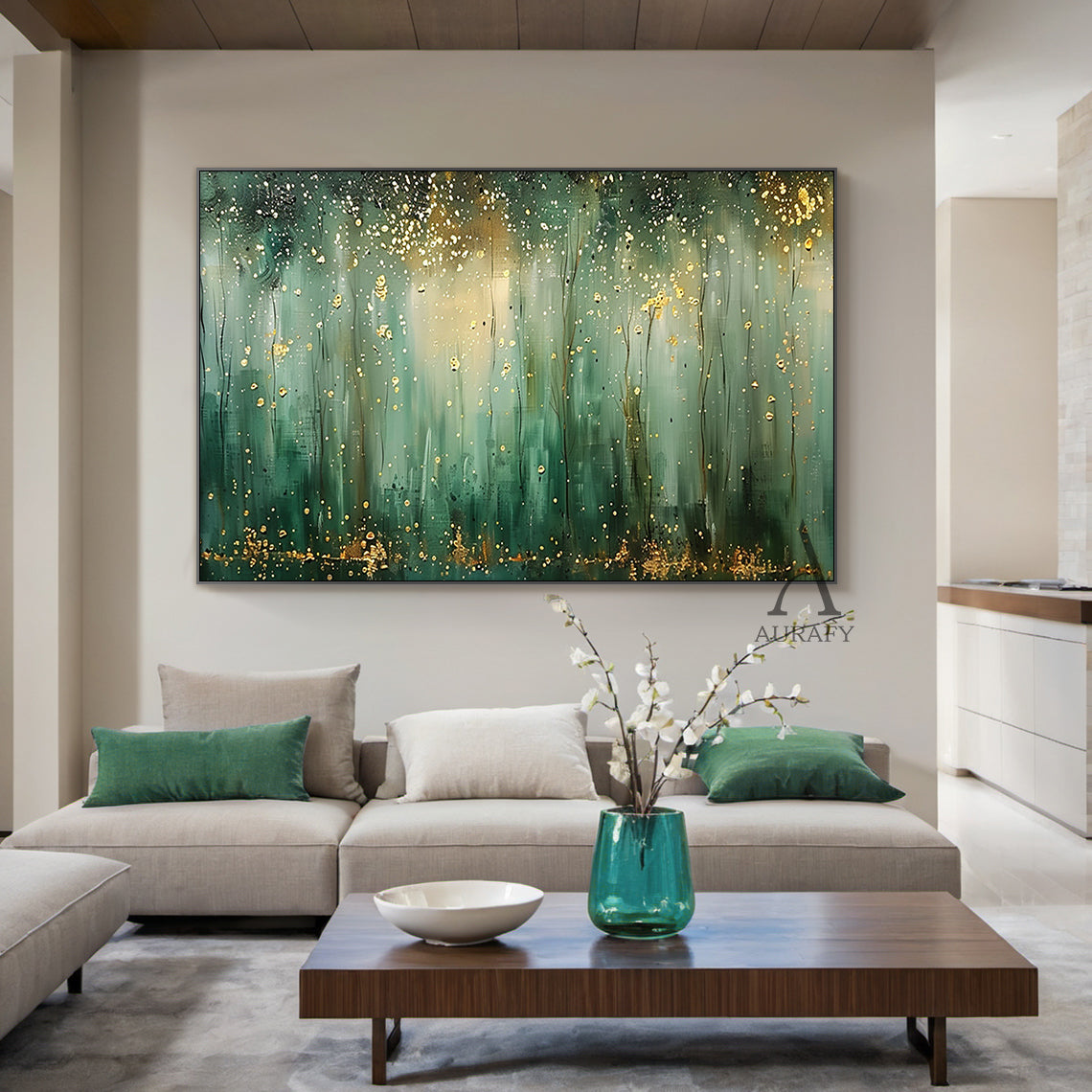 Stylish Green Landscape Home Decor Wall Art for Living Rooms AURA320