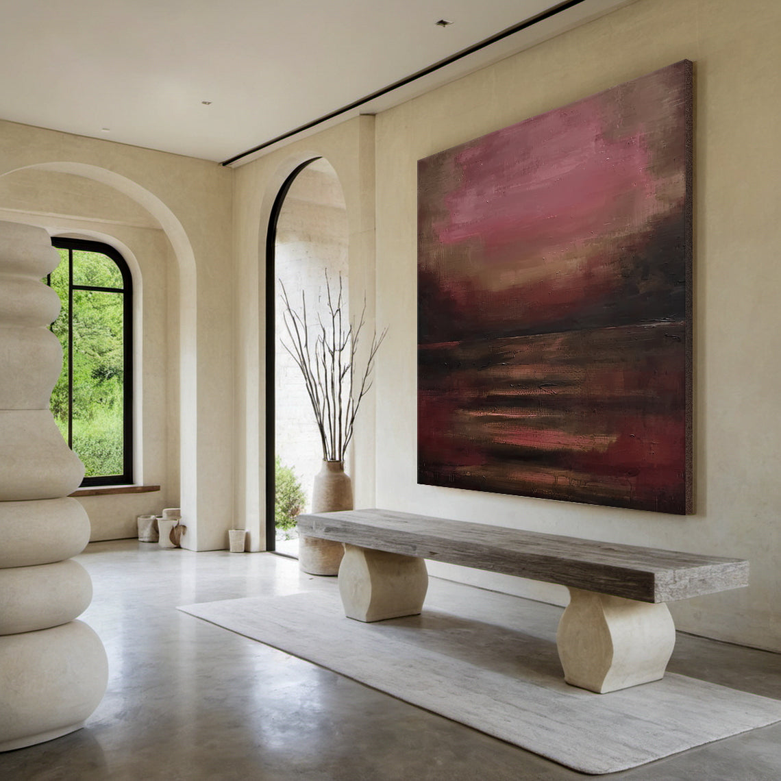 Crimson Stillness-Red Abstract Minimalist Art-AURA116