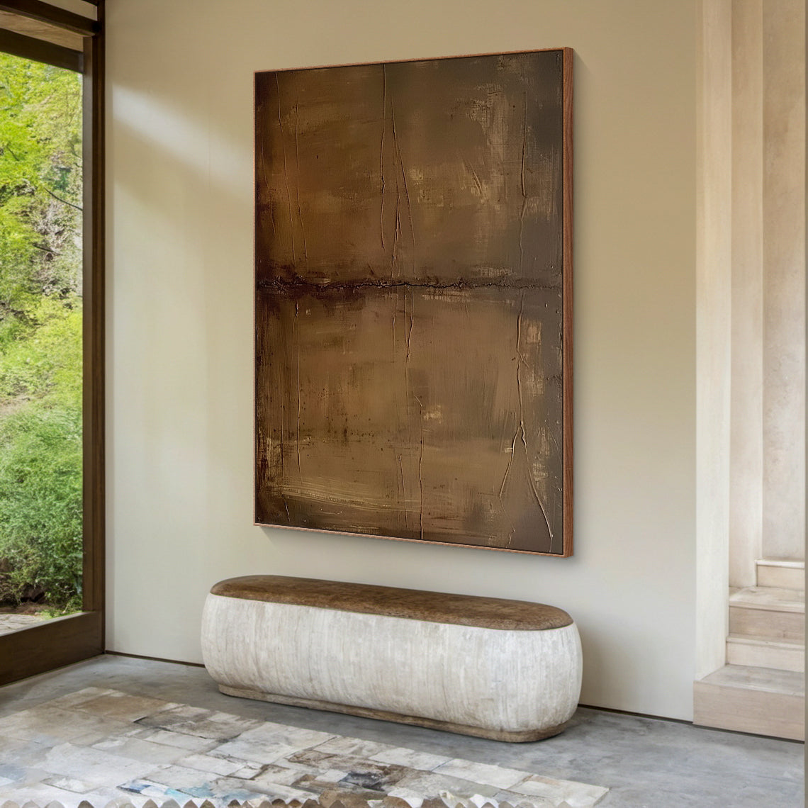 Earthline Depth Canvas — Bronze Umber Textured Wall Art – AURA070