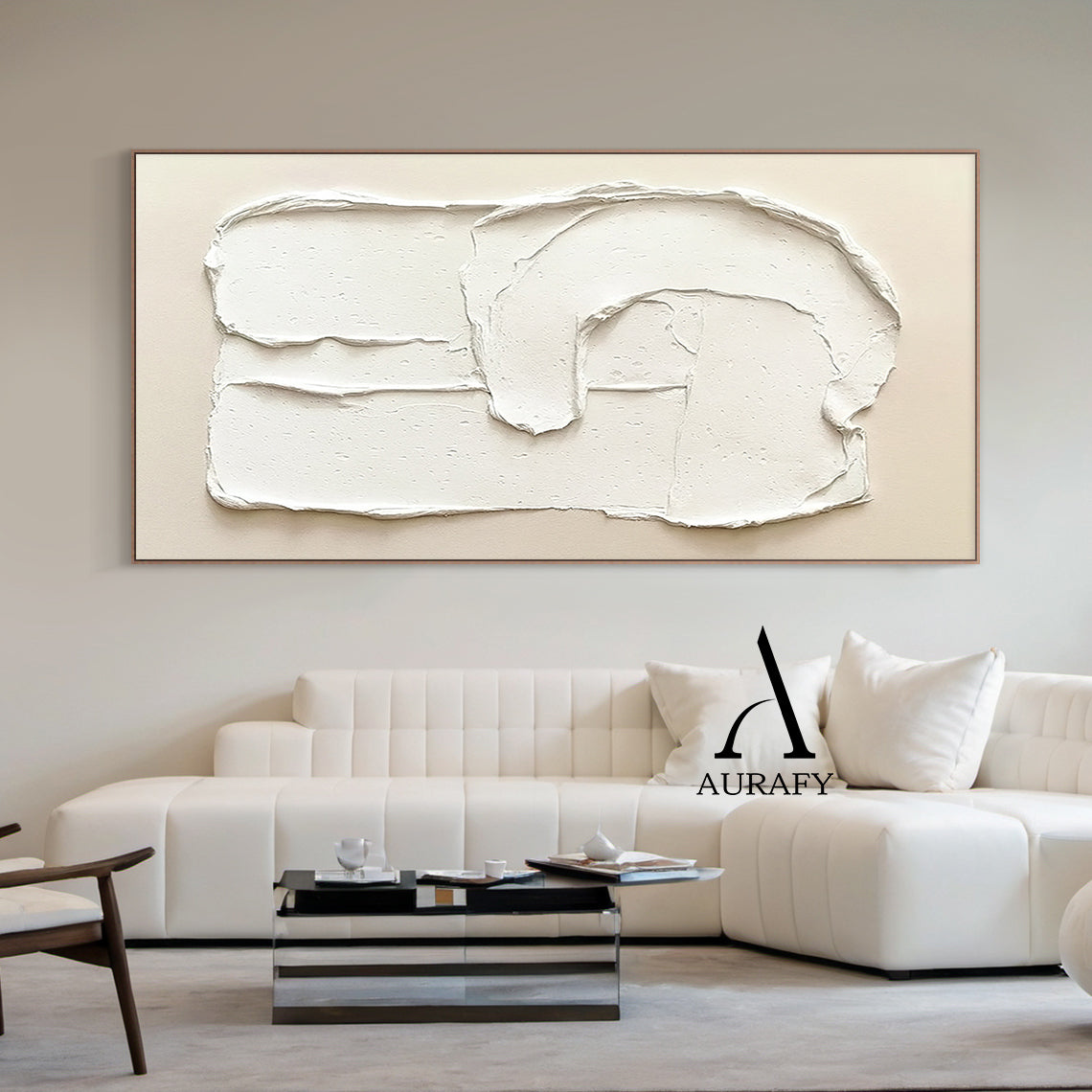 Minimalist Wall Art Plaster Textured Wabi Sabi Japandi Beige White High Relief Tactile Sculpted Decor AURA541