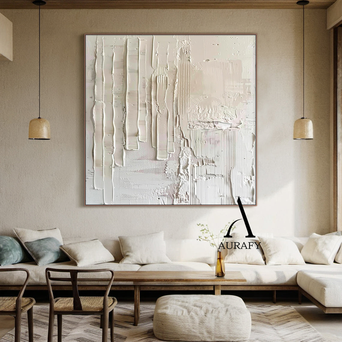 3D Textured Beige Painting Knife Strokes High-Relief Plaster Tactile Minimalist Luxe Artwork AURA525