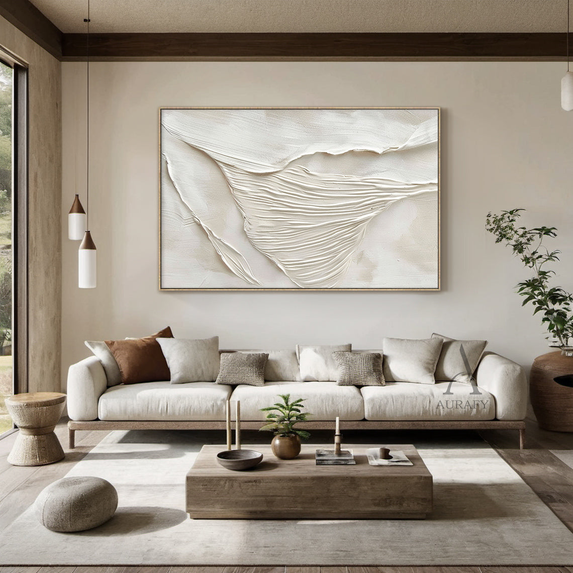 Modern Beige 3D Textured Painting Living Room Wall Decor Art AURA293