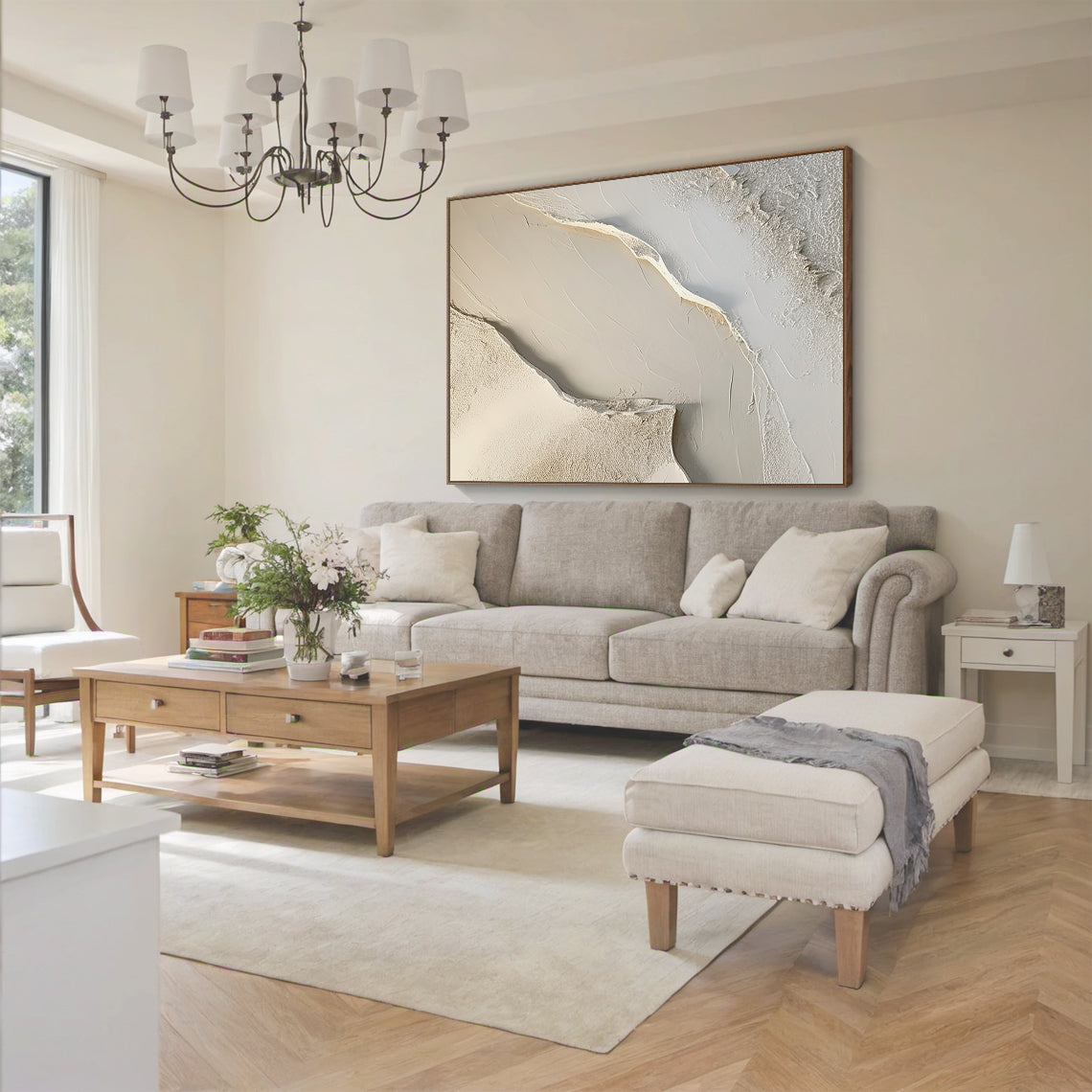 Abstract Earth Texture Wall Art – Soft Sand Tones – AURA010 (Horizontal)