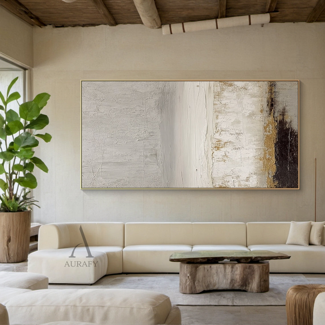 Soft Neutral Horizon Abstract Wall Art - AURA691