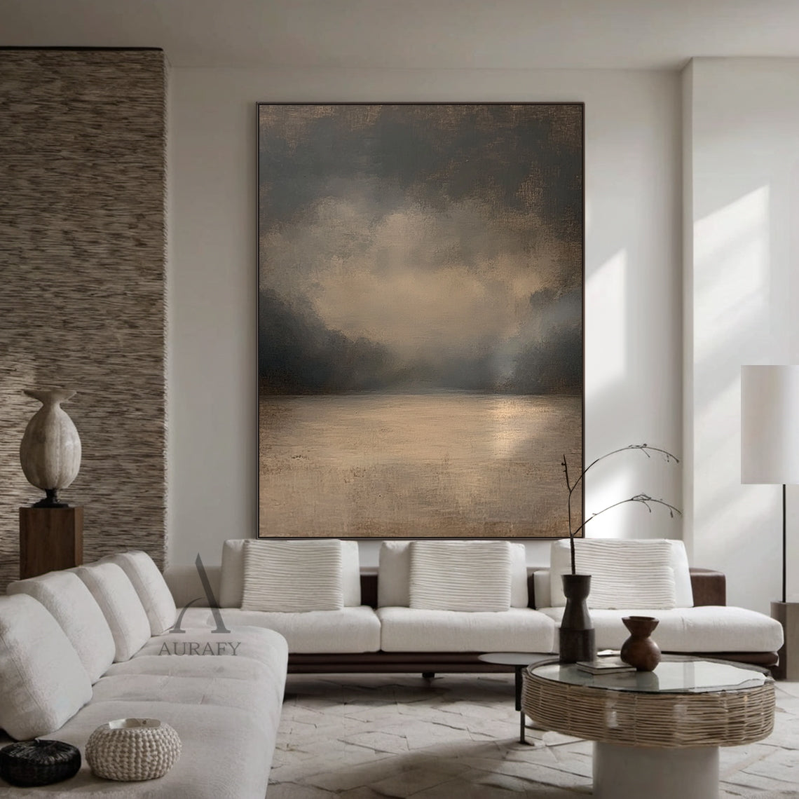 Stillwater, Brown Foggy Lake Canvas Wall Art AURA877