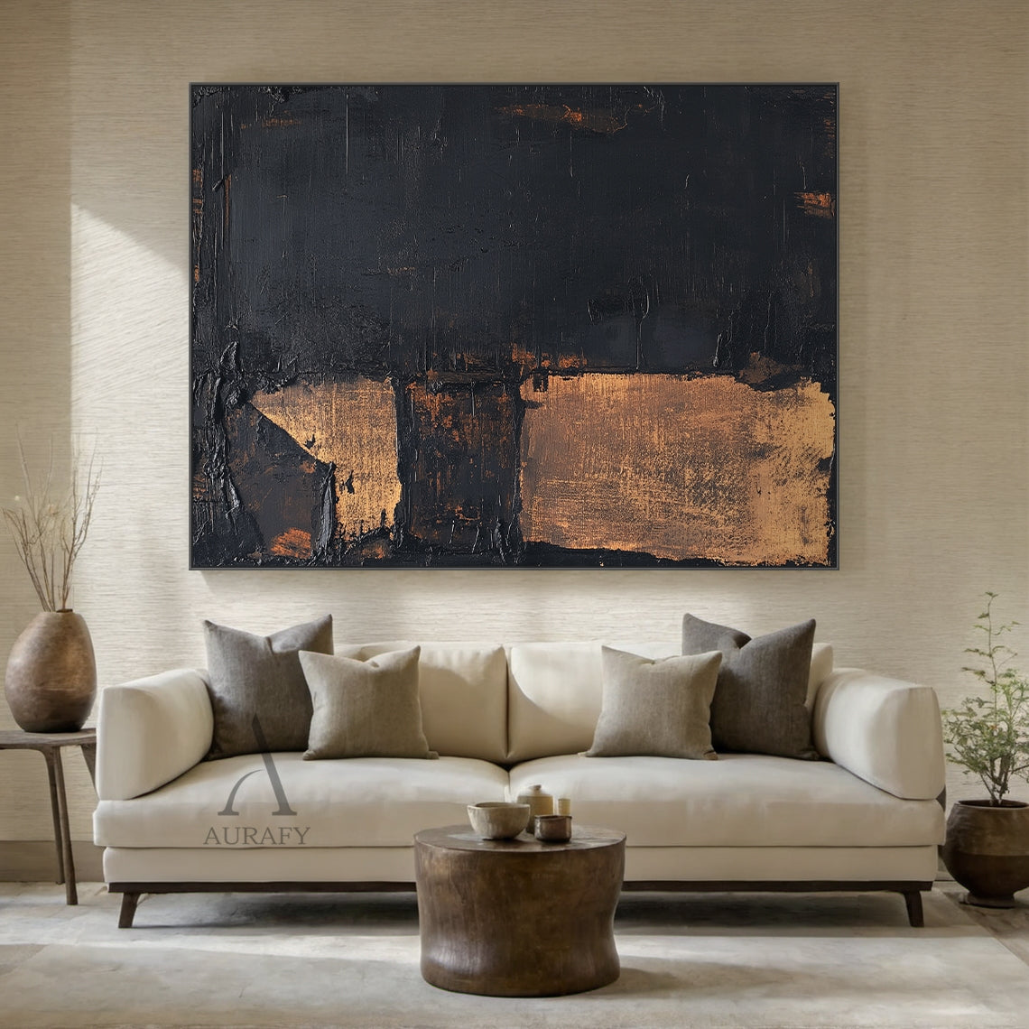Dark Strata, Black and Brown Textured Abstract Wall Art AURA878