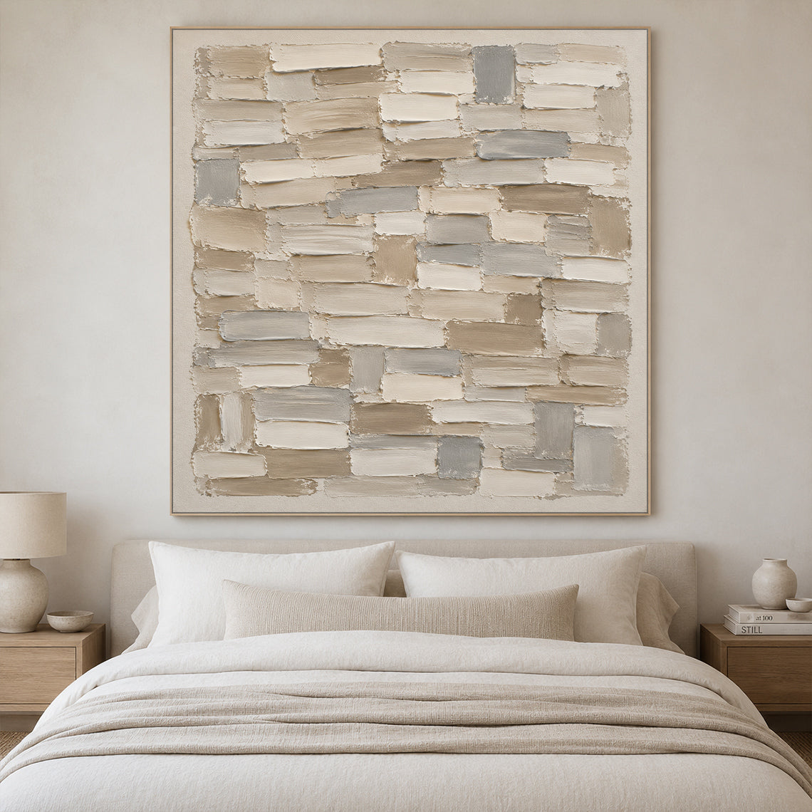 Textured Abstract Wall Art Beige Neutral Knife Stroke High Relief Plaster Minimalist Canvas AURA756