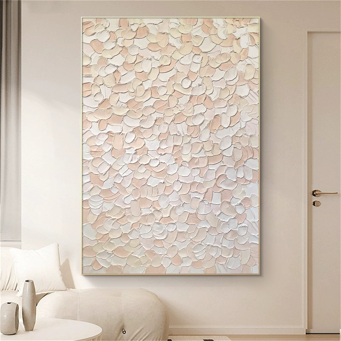 Petal Drift-Beige & Pink 3D Textured-AURA066