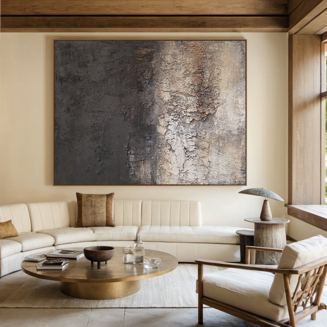 Eroded Calm a Charcoal Beige Textured Wall Art-AURA071