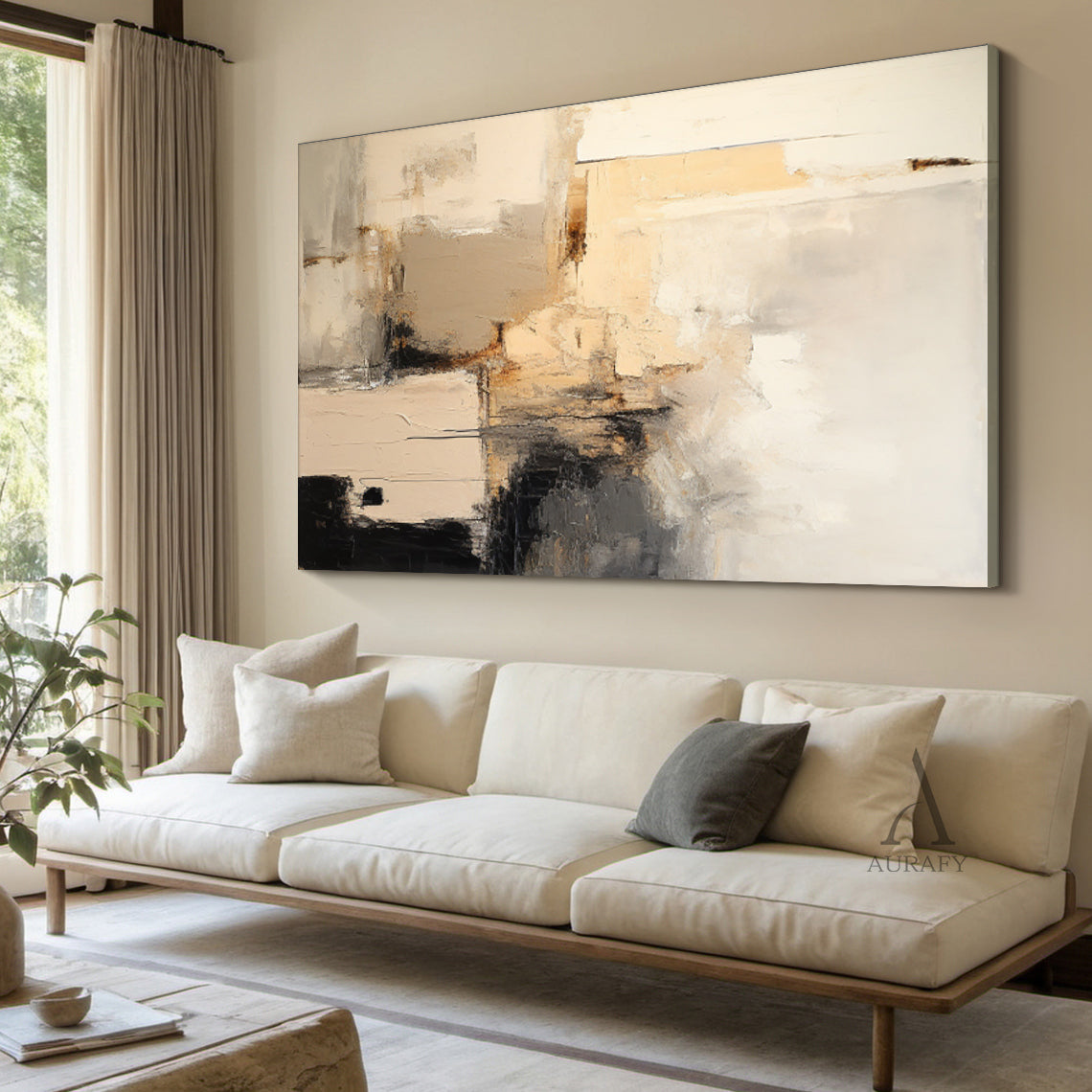 General Abstract Beige Black Wall Art for Contemporary Home Decor AURA286