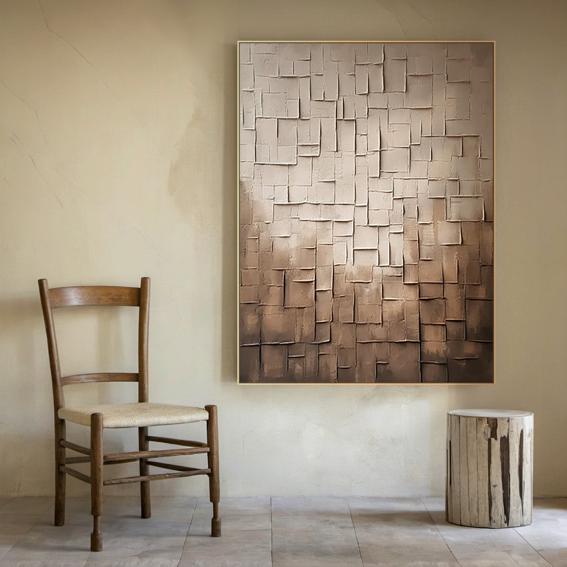 Wabi Sabi Beige Textured Abstract Wall Art Living Room Decor AURA075