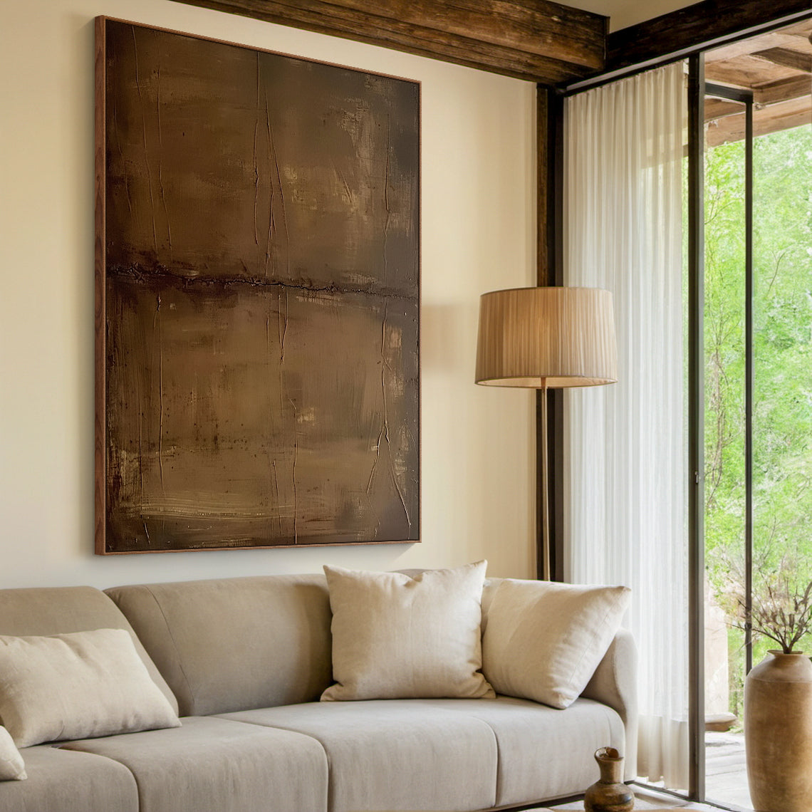 Earthline Depth Canvas — Bronze Umber Textured Wall Art – AURA070