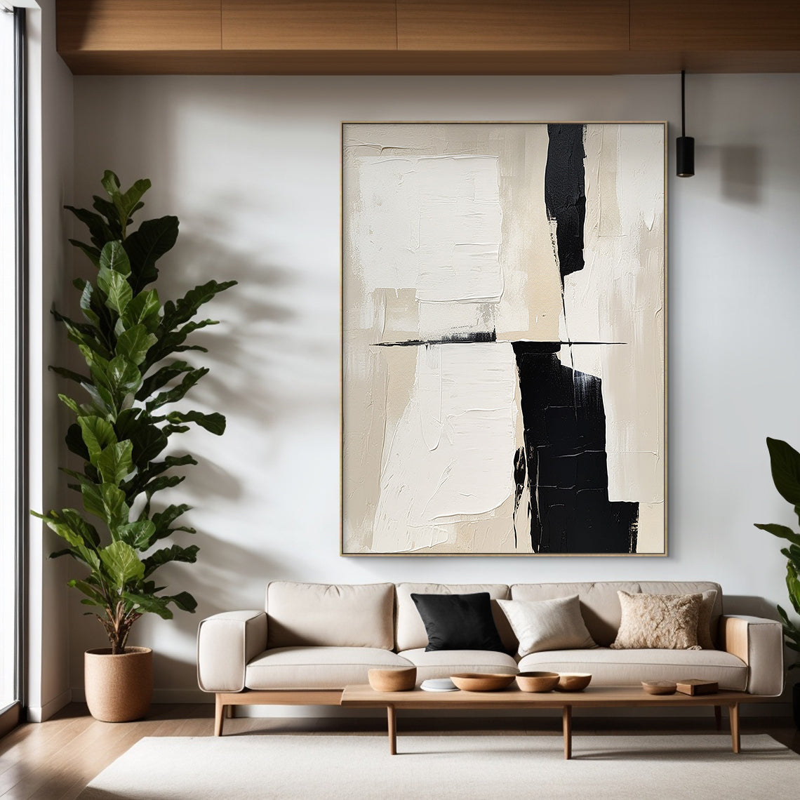 Traces of Still Light a Warm Ivory & Noir Abstraction-AURA111