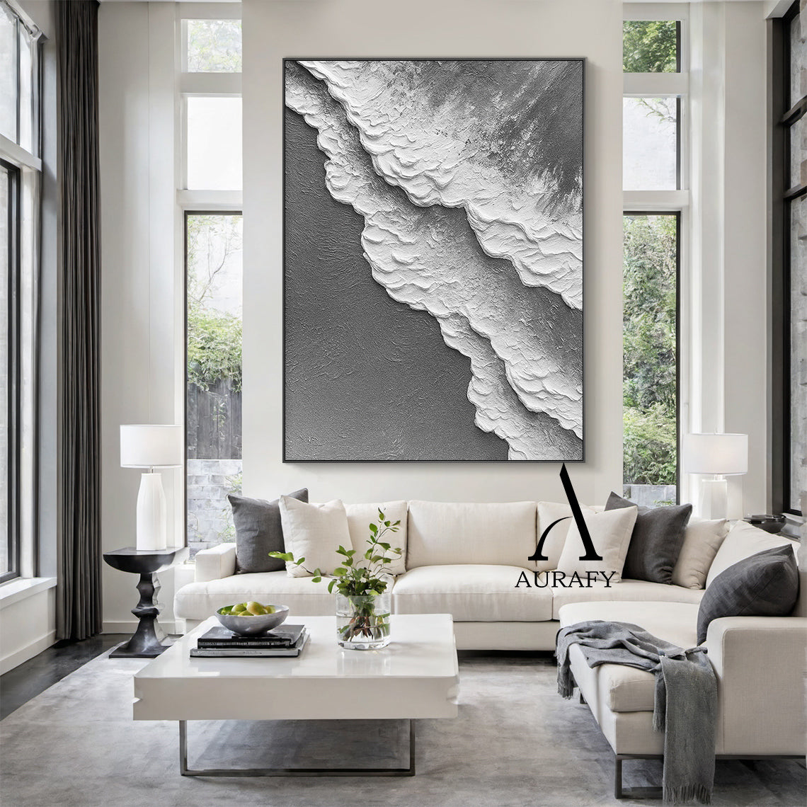3D Textured Gray Abstract Sculpted High-Relief Tactile Modern Organic Minimalist Luxe Artwork AURA511