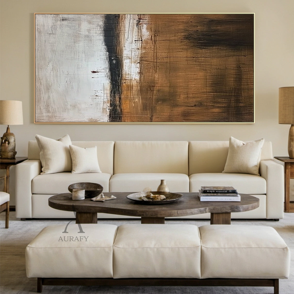 Beige Wabi Sabi Plaster Textured Abstract Wall Art | Minimalist Japandi Neutral Canvas | AURA805
