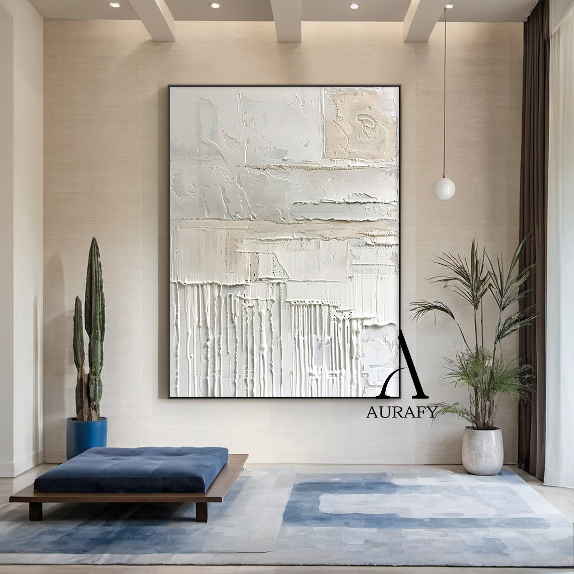 3D Textured Beige Painting Impasto Knife Strokes High-Relief Tactile Modern Organic Wall Art AURA527