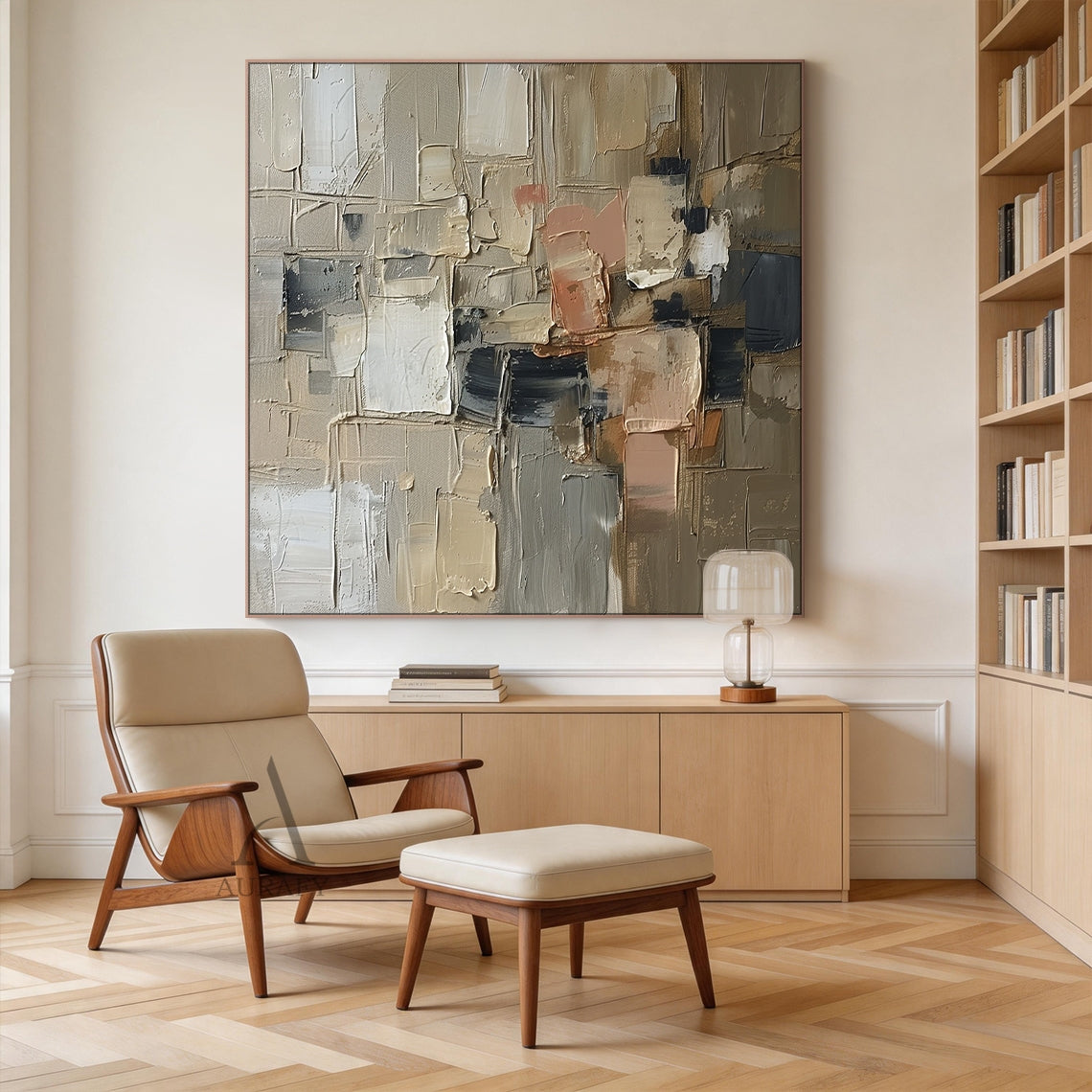 Palette Blocks, Brown Cream and Charcoal Impasto Painting AURA861