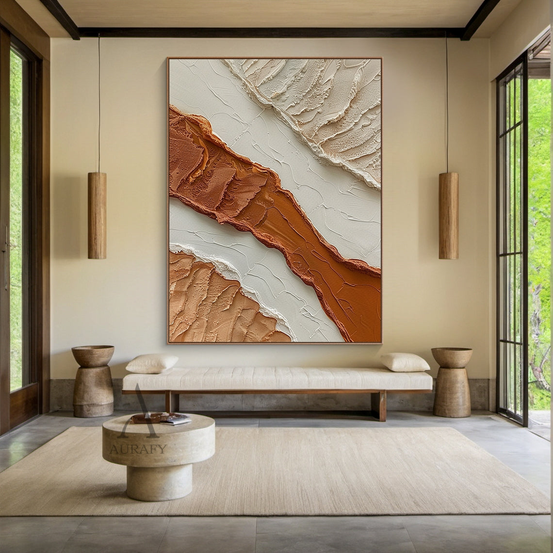 3D Textured Beige Brown Painting with Knife Strokes Tactile Surface Modern Organic Minimalist Luxe AURA448