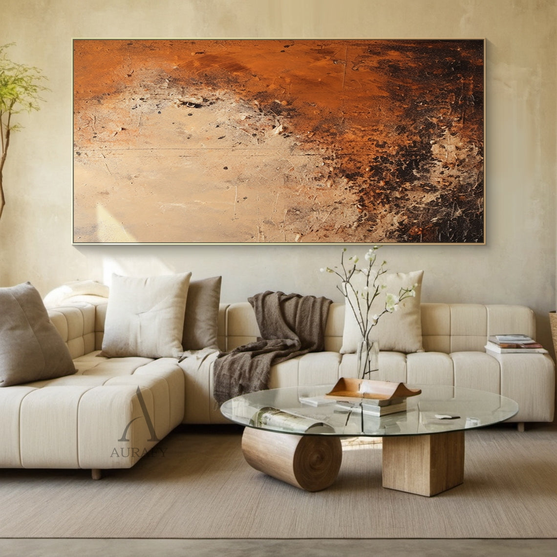 Wabi Sabi Wall Art Textured Brown Red Rustic Tactile Plaster Abstract Minimalist Japandi Modern Decor AURA791