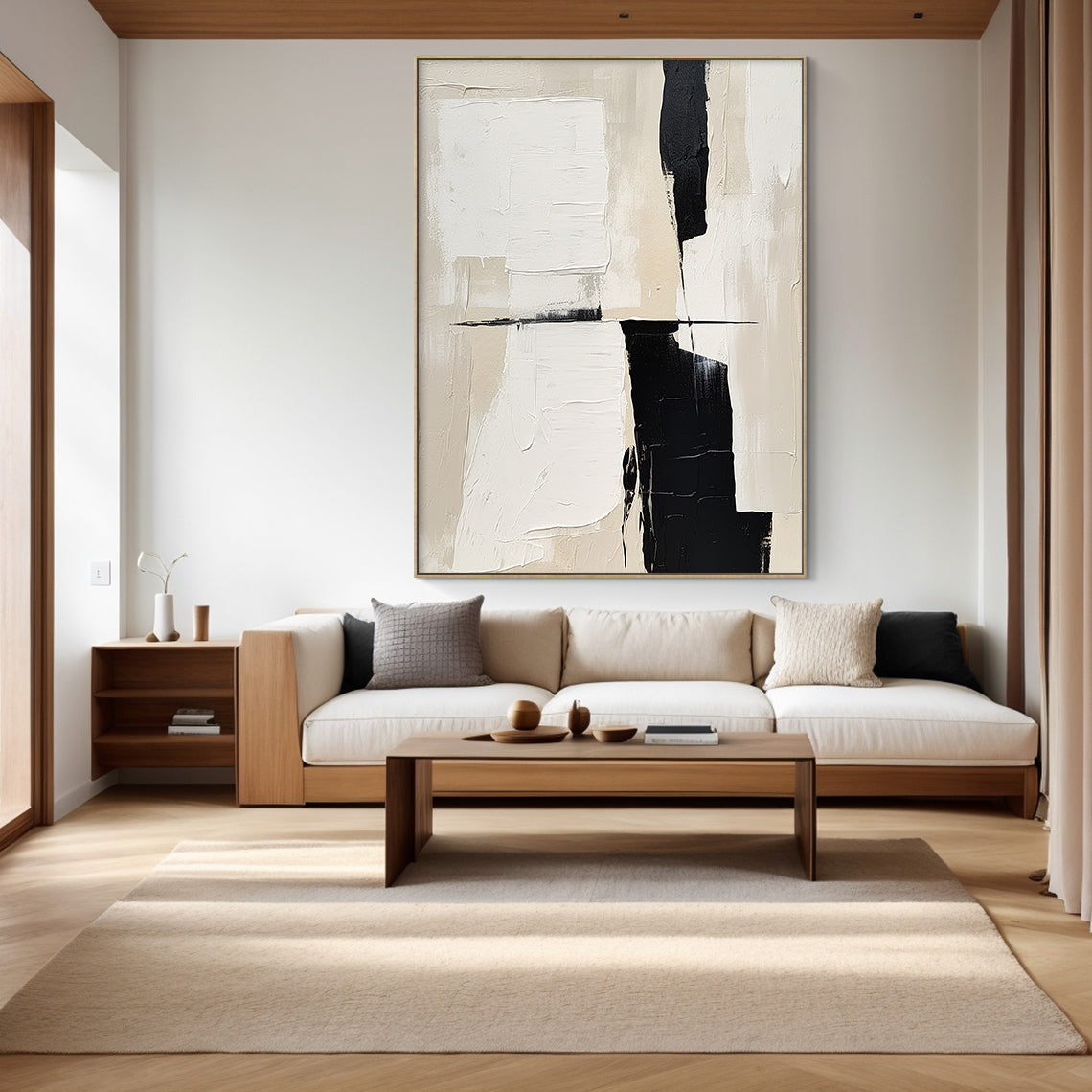 Traces of Still Light a Warm Ivory & Noir Abstraction-AURA111