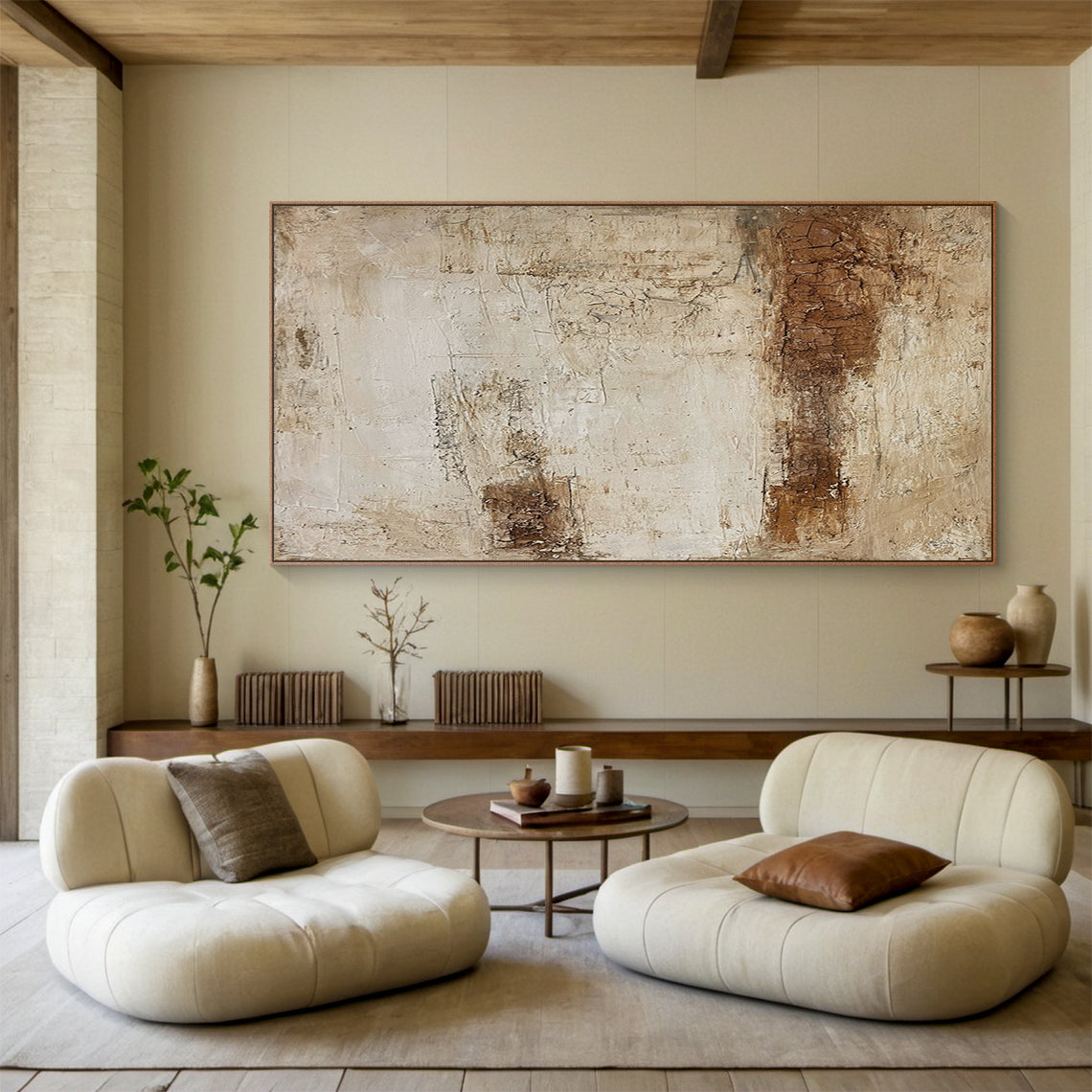 Earthbound Silence-Beige & Brown Wabi-Sabi Art-AURA073