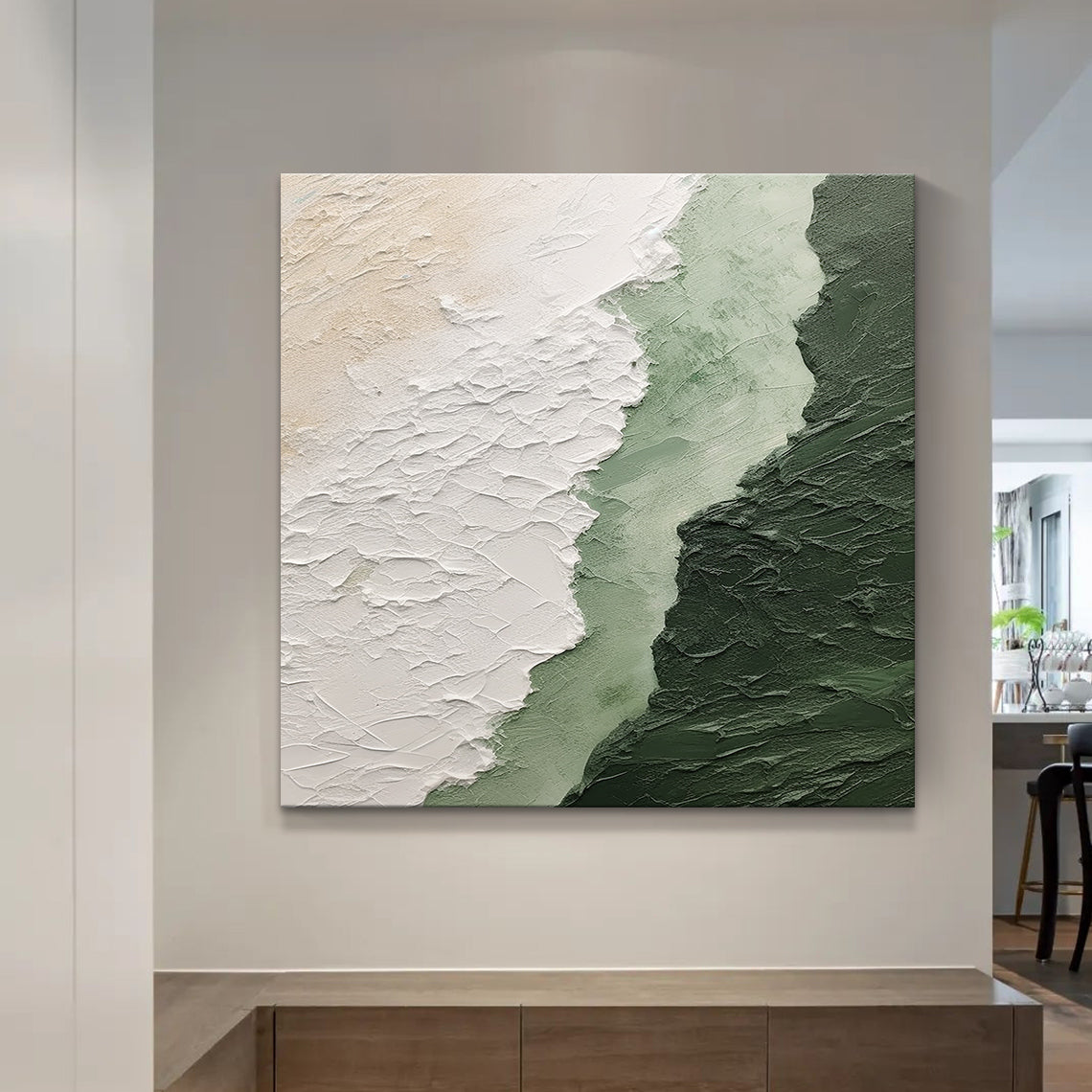 Moss Serenity Canvas – Moss Green & Ivory Textured Wall Art – AURA061