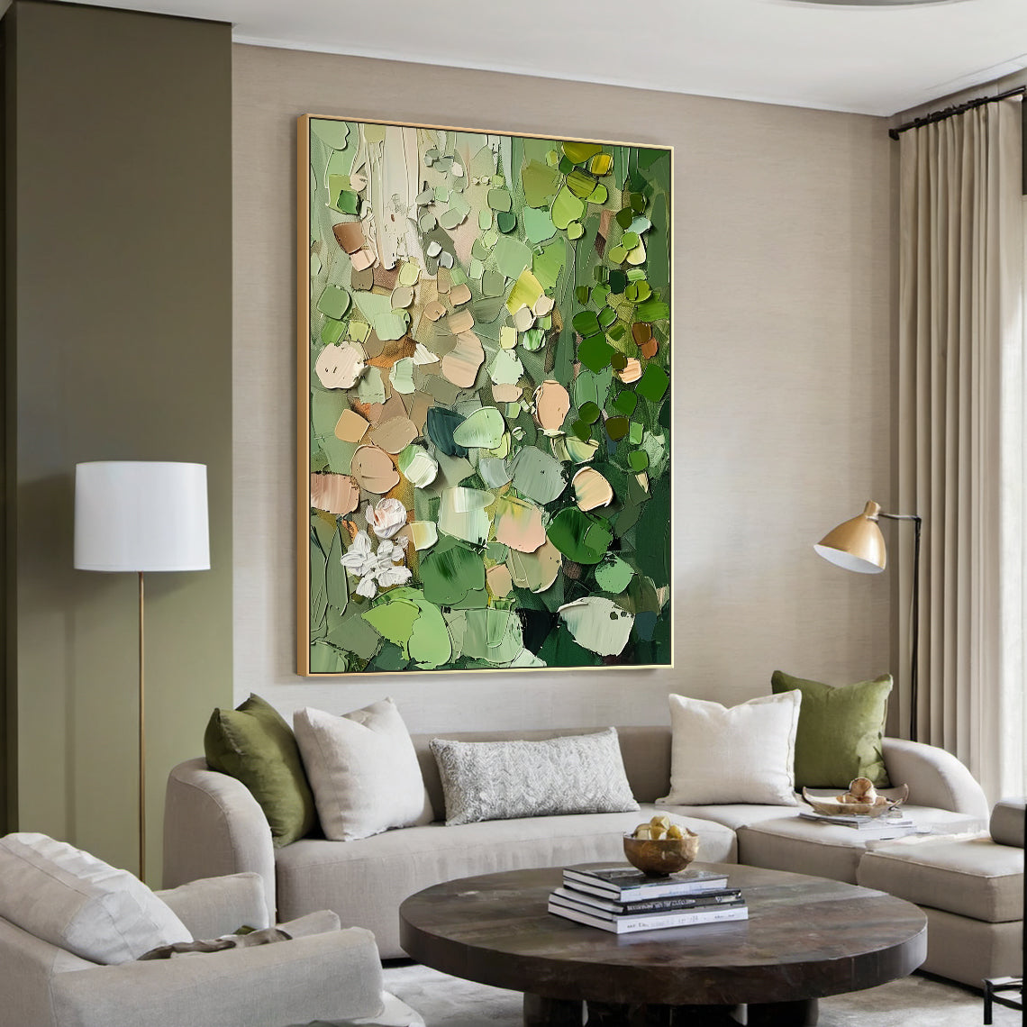3D Textured Green Abstract Painting Modern Living Room Wall Art AURA163