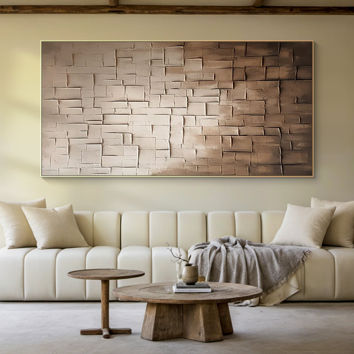 Tiled Stillness-Beige & Brown Wabi-Sabi Art-AURA075