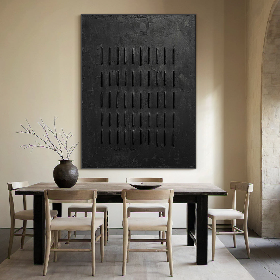 Monochrome Linear Texture Canvas-Deep Matte Black-AURA003