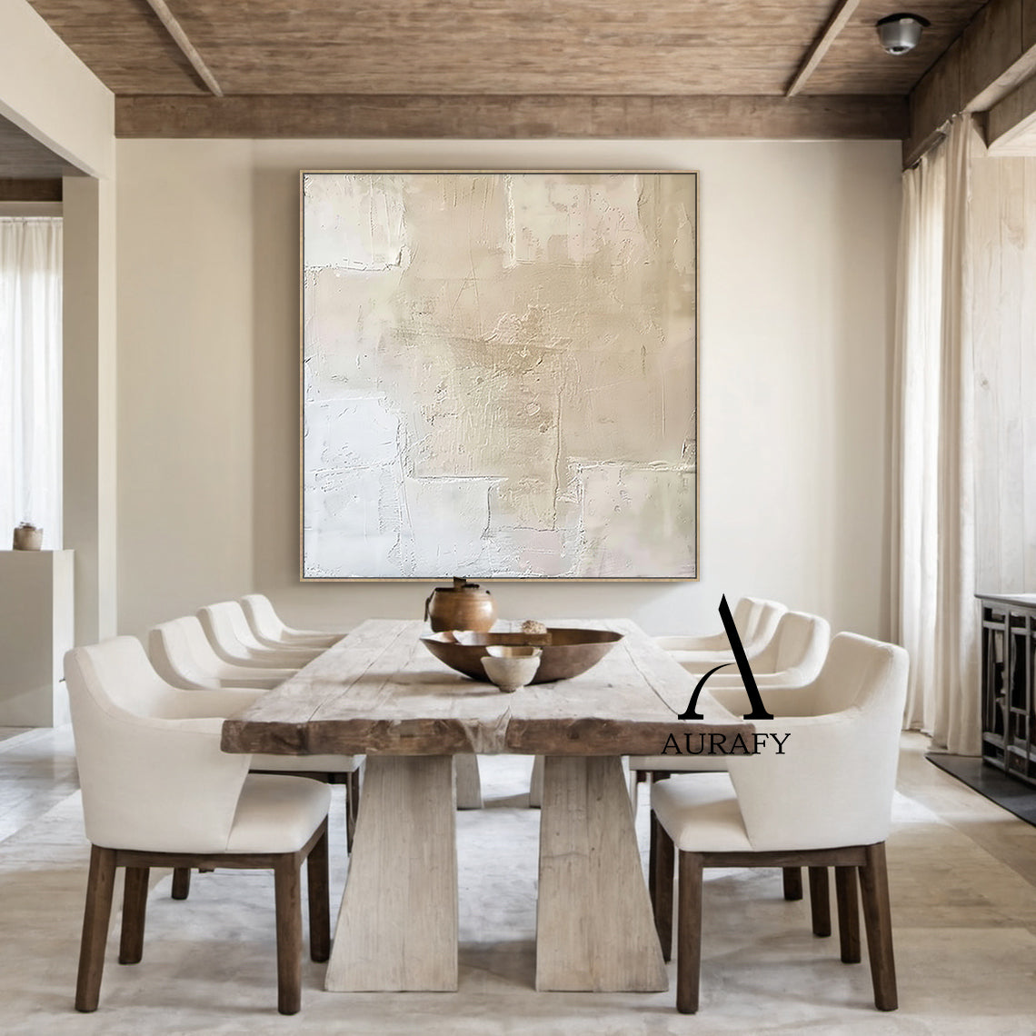 Wabi Sabi Beige Abstract Handcrafted High-Relief Plaster Tactile Wall Art Modern Organic AURA559