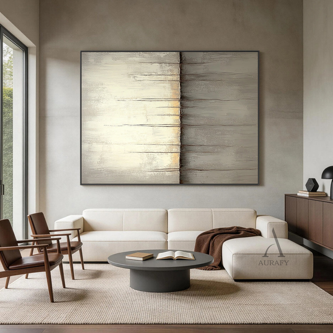 Abstract Beige Gray Modern Wall Art Decor for Living Room AURA360