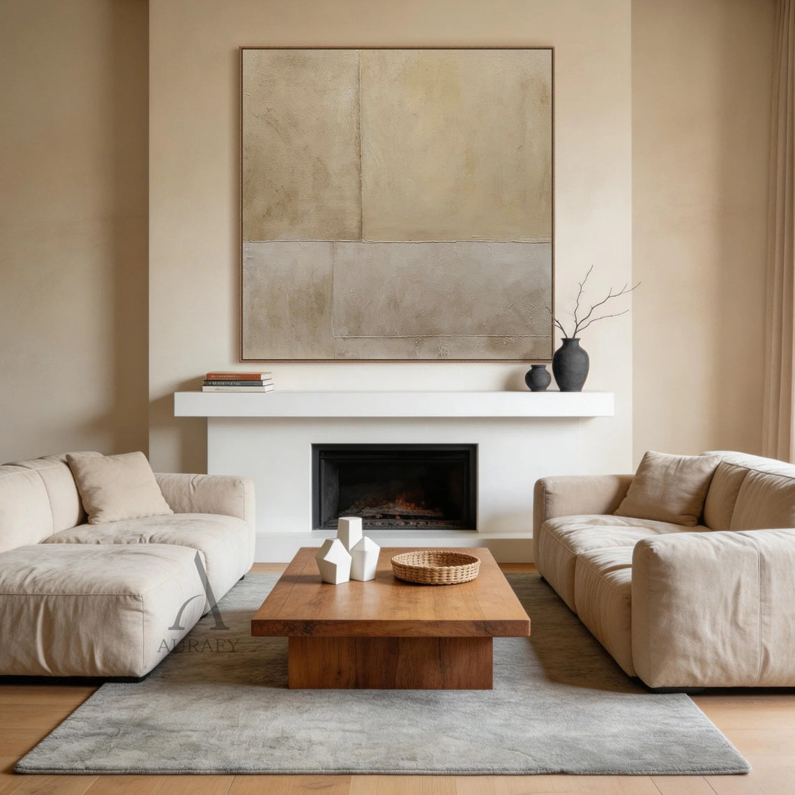 Beige Abstract Plaster Textured Wabi-Sabi Japandi Minimalist Tactile Canvas Neutral Modern Organic Wall Decor AURA733