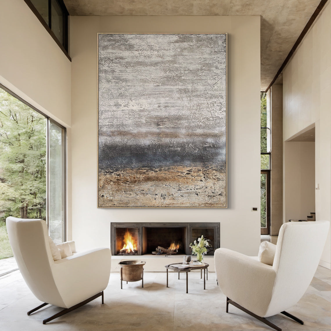 Weathered Horizon-Beige & Brown Wabi-Sabi Art-AURA074