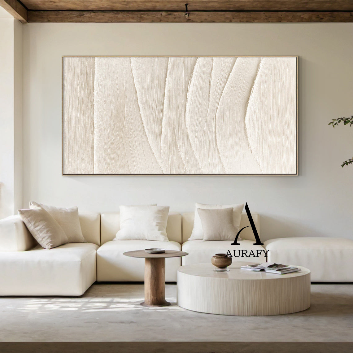Minimalist Wall Art Beige Impasto Wave Texture Tactile Sculpted Canvas Minimalist Luxe Artwork AURA553