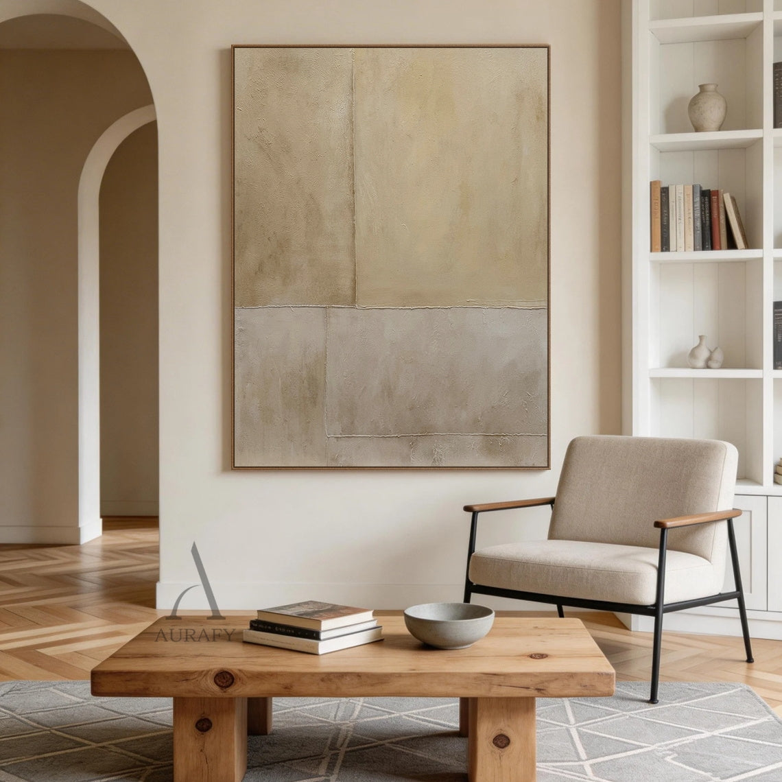 Beige Abstract Plaster Textured Wabi-Sabi Japandi Minimalist Tactile Canvas Neutral Modern Organic Wall Decor AURA733