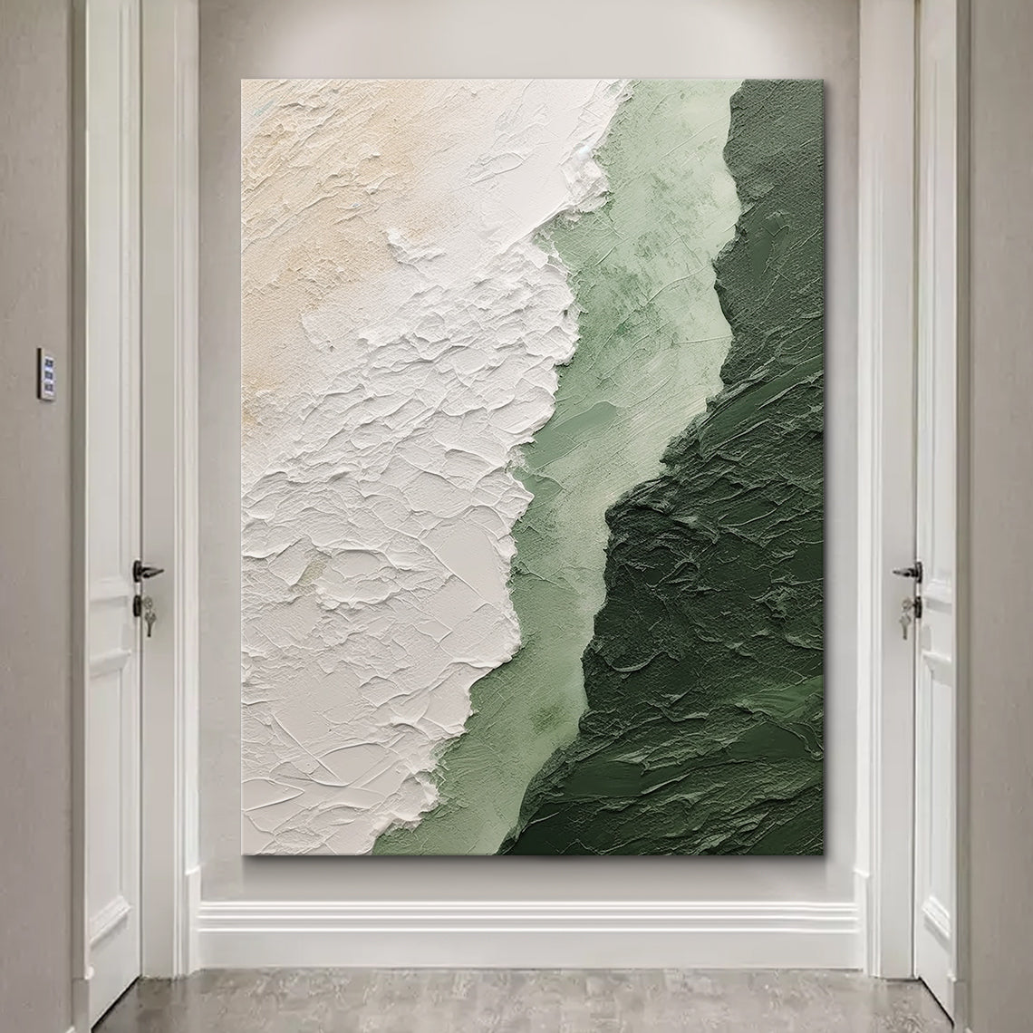 Moss Serenity Canvas – Moss Green & Ivory Textured Wall Art – AURA061