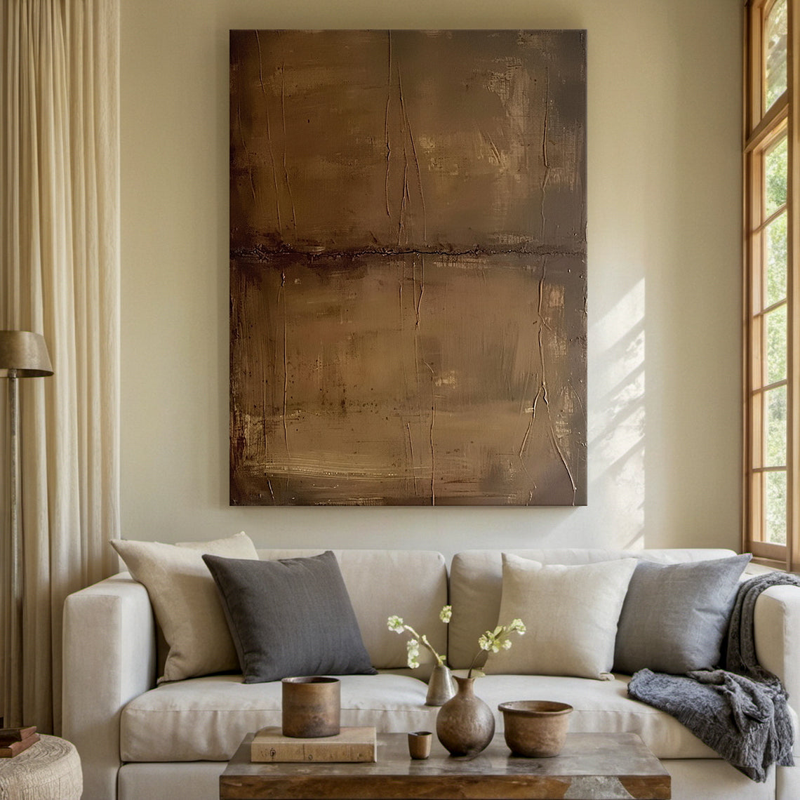 Earthline Depth Canvas — Bronze Umber Textured Wall Art – AURA070