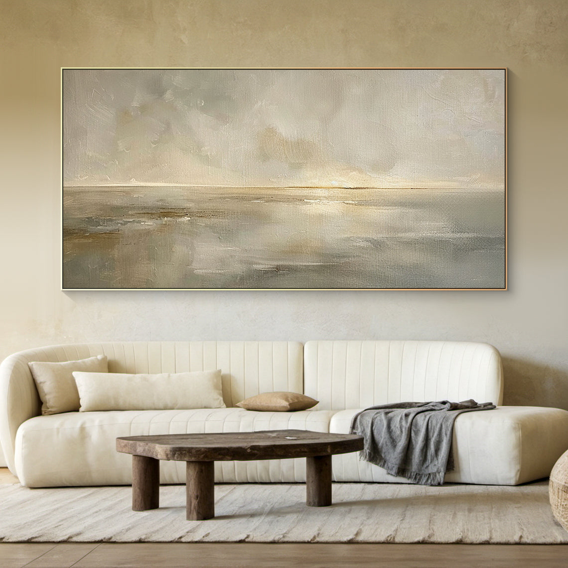 Quiet Horizon-Beige Abstract Field-AURA105